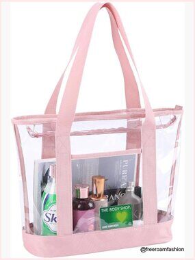 Large Clear Tote Bag with Zipper for Work, Travel, Laptop